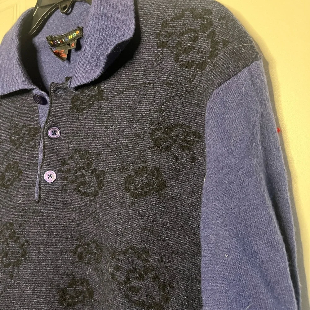 Vintage Tulliano 100% Wool Knit Polo Lace Front Sweater Size XL